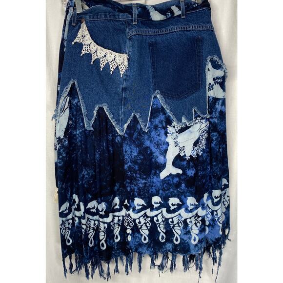 Upcycled Recycled Boho Denim Skirt With Tie Belt Size 26 - Picture 6 of 15